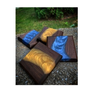 ถาดรองแก้วไม้และเรซินสีแดงเป็นมิตรกับสิ่งแวดล้อมถาดรองแก้วไม้สี่เหลี่ยม - Product Image 5