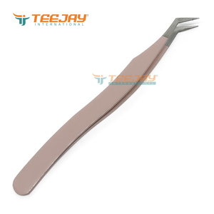 45 degrés L Botte Bébé Rose Enduit de Poudre Volume Extension De Cils Pince À Épiler avec Simple Poignée 12cm Poignée & 12mm Taille de la Pointe - Product Image 2