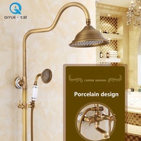 Baignoire finition cuivre laiton antique design européen Mitigeur de robinet de luxe Ensemble de douche avec décoration en porcelaine
