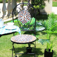 Ensemble de Table à manger avec 2 places, mobilier d'extérieur en fer et métal pliable, Table en mosaïque et chaise de bistrot