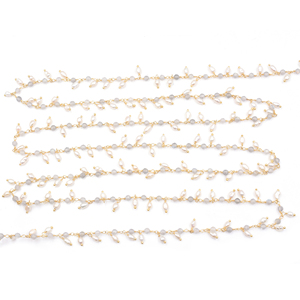 Pearl & Labradorite Faceted Rondelle Rosary Chain 3–4mm Brass 18K Gold Plated <b>Wire</b> Wrapped Gemstone Chain Sold by Foot - Product Image 6