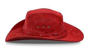 หมวกคาวบอยแฟชั่นสไตล์ตะวันตกหนังกลับหรูหราหรูหราสีแดงหมวกคาวบอยหนังแท้หมวกคาวบอยออสเตรเลีย - Product Image 3