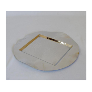 Plateau de service rond en acier inoxydable poli, style moderne classique, élégant - Product Image 3