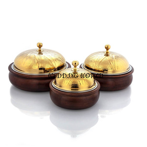 Cazuela de metal y madera, cazuela hecha a mano de calidad superior, forma redonda, nuevo calentador de alimentos de metal de lujo - Product Image 6