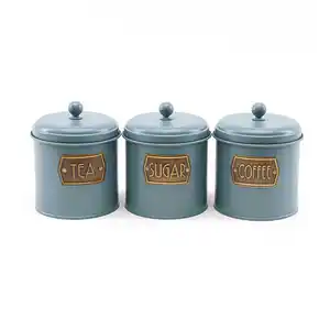 Wholesale Pure Stainless Steel Acacia Canister Air Tight Canister Sugar Coffee Tea Kitchen Canister Sets Supplier Blue Customize