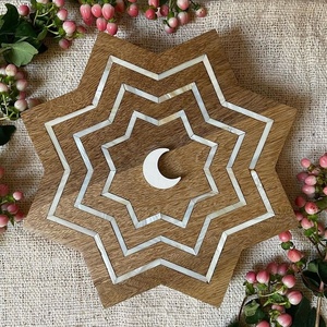 Moon and <b>Star</b> Shaped Wooden with Shiny Mother of Pearl MOP Ramadan and Eid Tray Factory Directly Ramadan and Eid Decoration - Product Image 2
