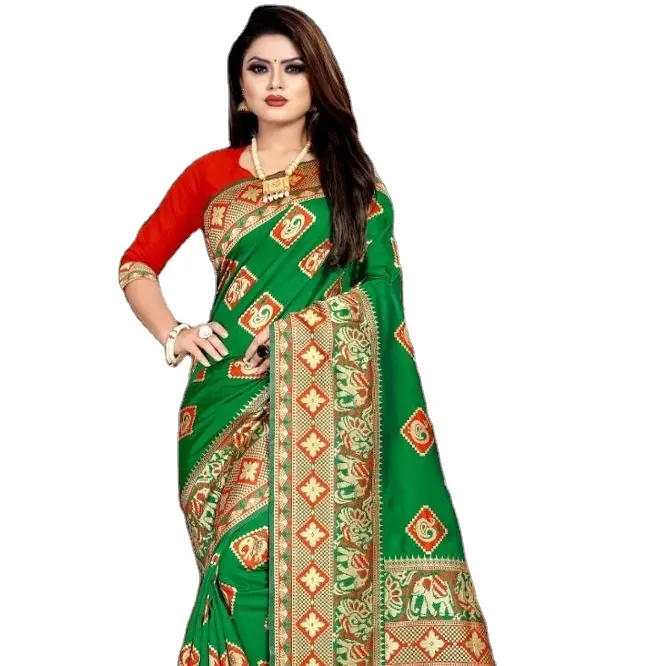 Bellissimo colore verde stile indiano e occidentale tariffa economica stagione primaverile sari indiano 2023