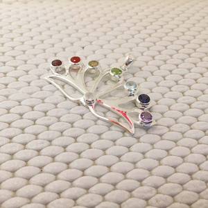 925 argent Sterling mignon Style Chakra coupe pendentif large forme de Lotus avec multi pierres précieuses lunette ensemble bijoux élégants - Product Image 3