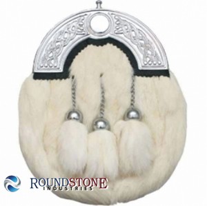 Porte-clés rond STONE INDUSTRIES RSI_2032 en cuir de lapin blanc avec plaque chromée et 5 pompons en fourrure de lapin blanc, haute qualité - Product Image 2