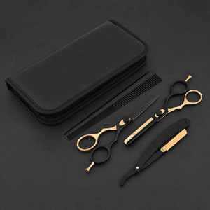 Ensemble de ciseaux de coiffure et de démêlage, lames en acier inoxydable, pour droitiers, 28 dents, manches courts/moyens/longs - Product Image 2