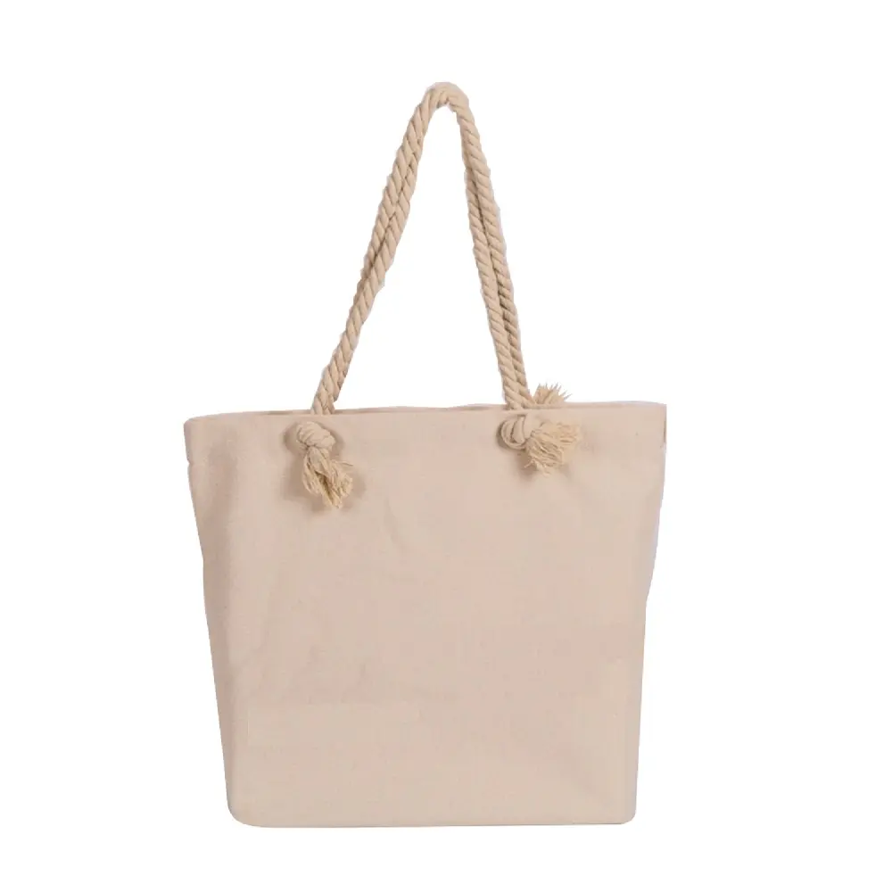 Foldable Customized Cotton Rope Handle Canvas Beach Bag Tote