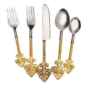 Altın kaplama kolu ile çevre dostu mutfak çatal Metal kaşık setleri çatal hedef masa dekoratif gıda aletleri
