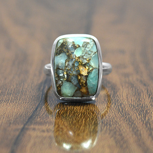 Bague Amazonite 13x18mm Coussin Amazonite Gemstone Bezel Rings Handmade Silver Rings Wholesale Fabricant & Fournisseur - Product Image 1