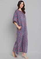 Main bloc bleu rouge imprimé floral dames nuisette caftan magnifiquement imprimé à la main bloc technique indienne longue robe Maxi