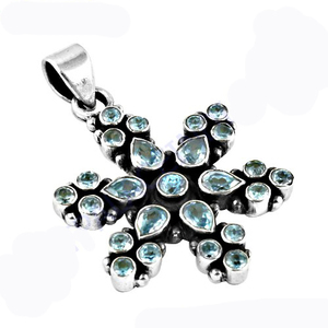 Colgante de piedras preciosas florales, zirconia cúbica, Plata de Ley 925, collar con colgante único hecho a mano para ella, joyería de plata a la moda - Product Image 1