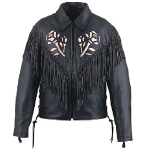 HMB-0317C femmes hiver Vintage Rose perles coupe-vent veste en cuir franges fermeture à glissière solide motif coton rempli - Product Image 1