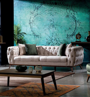Ensemble de canapés Chesterfield Armoni de style européen moderne de luxe avec cadre en bois massif, rangement et fonction lit, pour appartement, salle à manger, hôtel