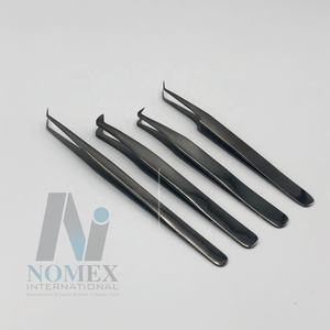 Pince à épiler d'extension de cils noire de qualité supérieure ensemble pince à épiler Volume de démarrage pince à cils incurvée en acier durable Logo personnalisé - Product Image 2