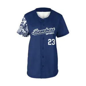 Camiseta de béisbol profesional con logotipo personalizado para mujer, jersey de poliéster bordado, manga corta, azul