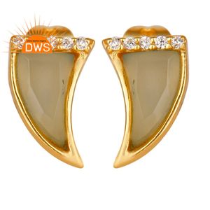 Yellow Gold Plated <b>Sterling</b> <b>Silver</b> <b>Stud</b> Earring Jewelry Horn Design Aqua Chalcedony CZ Gemstone Earring Jewelry Supplier - Product Image 1