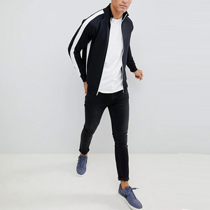 Chaquetas ligeras con cremallera negra, pantalones de chándal blancos, chándal deportivo de algodón y poliéster de alta calidad - Product Image 1