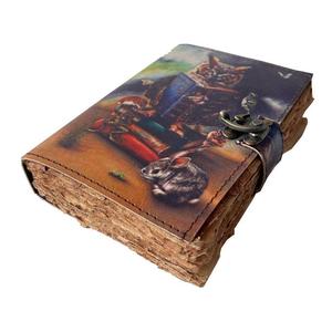 Owl Printed Vintage Handmade Genuine Leather Journal Spell <b>Book</b> Of <b>Shadow</b> Deckle Edge Vintage Paper Sketchbook Diary With C-Lock - Product Image 3