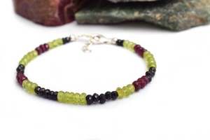 Natural <b>Black</b> Spinel, Peridot Ruby Rondelle Beads 92.5 Sterling Silver 7-8"<b>Long</b> Beautiful Handmade Cuff Bracelet - Product Image 4