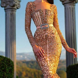 Último modelo de vestido de noche estilo sirena, deslumbrante, con adornos de cristal y pedrería, inspirado en Dubái, 2020. - Product Image 1