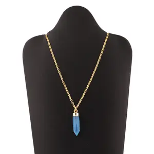 Colar corrente de lápis, colar com pingente azul céu, formato de lápis, colar banhado a ouro, joia para festa