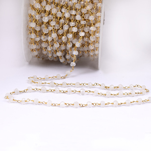 Cuentas de piedra lunar arcoíris, cadena de cuentas de rosario de plata de ley 925 con collar de moda chapado en oro para regalo de boda. - Product Image 3