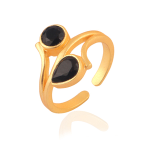 Anillo de piedras preciosas de ónix negro natural chapado en oro pulsera ajustable anillo de piedra Doble - Product Image 2