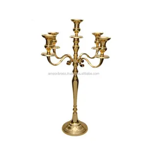 高品质桌面金色成品5臂婚礼烛台装饰婚礼桌烛台