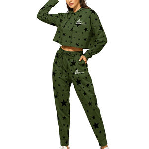 Sudaderas con capucha de Color verde para mujer, diseño corto con impresión de logotipo personalizado - Product Image 1