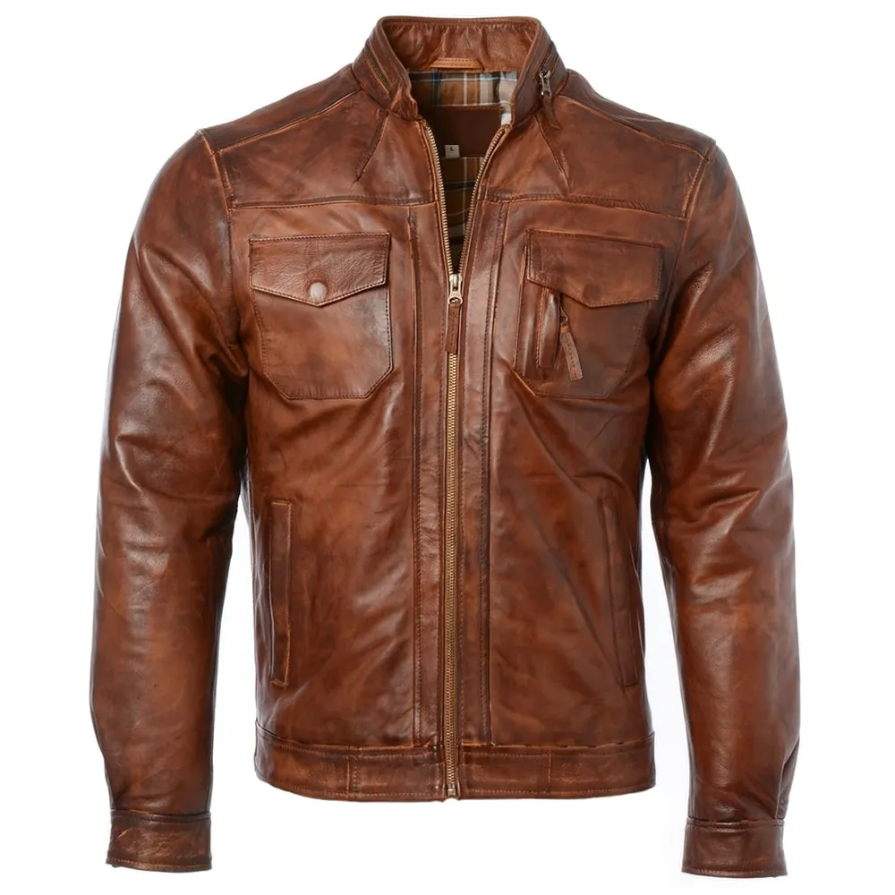 Hombre chaquetas de cuero/mayorista de moda de los hombres de cuero genuino de piel de cordero chaqueta para invierno