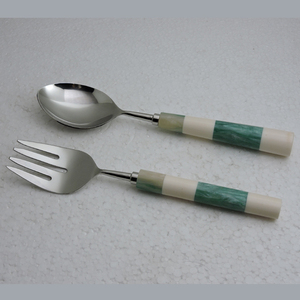 Stylish Designer Handmade Customised Marble Stone & Stainless Steel Made White Colour Salad <b>Server</b> 12 Inches - Product Image 2