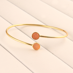 Brazalete creativo chapado en oro amarillo, pulsera minimalista redonda de doble piedra, naranja, azúcar, drusa - Product Image 3