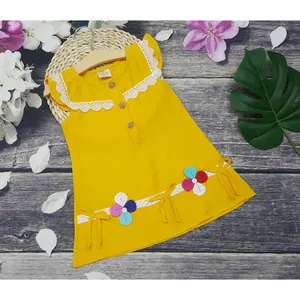 High Quality Ready For Wholesale Knitted Girls Kids Short Sleeve Dress From Vietnam