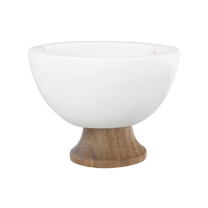Bol de service pour aliments en marbre Vintage fait à la main, avec Base en bois pour décoration de maison, bol de service de riz en vente en gros, 1 pièce - Product Image 1