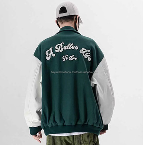 Chaqueta universitaria de lana de alta calidad para hombre, Mangas de cuero con cuello levantado, modelo de estilo de invierno bordado de retazos de chenilla personalizado - Product Image 4