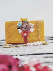 Sac à main pour femmes Pochette avec perle de nacre Embellissement en résine Métal Pierre Broderie Chaîne Décorations florales Meilleur cadeau pour les femmes - Product Image 3