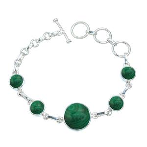Good Quality Natural Malachite Gemstone Smooth Round <b>Beads</b> 925 Solid Sterling <b>Silver</b> Handmade <b>Bracelet</b> 7-8"Long - Product Image 4