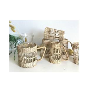Vietnamese 2021 Vintage Rustic Hand - <b>Woven</b> Bamboo Rattan Cup Holder <b>Coasters</b> Drink Holder Stand Krystal +84587176063 99 Gold Data - Product Image 2