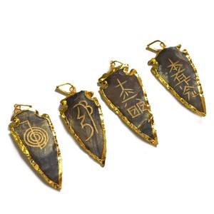 Get Online Fancy Jasper Usui Reiki Electroplated Arrowheads Pendants : Usui Reiki Electroplated Arrowheads Pendants for Sale - Product Image 1