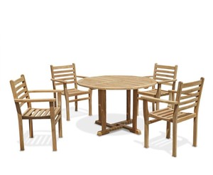 Teak <b>Round</b> Dining <b>Table</b> Set with 4 Chairs Outdoor Furniture Scandinavian Style Weather Resistant Solid Wood Garden Set - Product Image 6