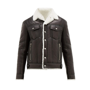 OEM Custom New Fashion <b>Men</b> <b>Shearling</b> Lined Faux Leather Flight <b>Jacket</b> Winter Bomber <b>Jacket</b> Wholesale - Product Image 1