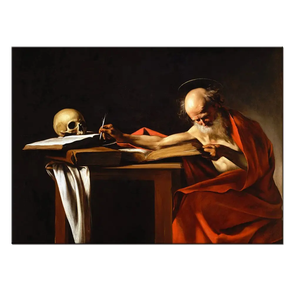 Italienischen Barock Master Caravaggio Saint Jerome Schreiben Realistische Gerollt Öl Gemälde