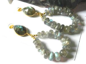 92.5 Sterling Silver Gold Polish Natural Labradorite Blue Fire Gemstone Belles boucles d'oreilles de qualité supérieure faites à la main - Product Image 4