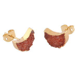 Wholesale natural sugar druzy crescent stud <b>earring</b> <b>gold</b> electroplating handmade stud <b>earring</b> screw post <b>back</b> stud <b>earrings</b> - Product Image 3