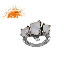 Anillo de plata de primera ley con piedra lunar para mujer, sortija, plata esterlina 925, piedra Natural, color arcoíris - Product Image 1