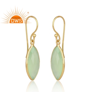 Boucles d'oreilles pendantes en argent plaqué or classique indien, pierres précieuses en calcédoine taille marquise, fournisseur de bijoux - Product Image 2